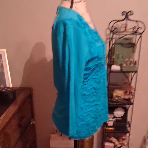 NWT Cable & Gauge Turquoise Textured Blouse Medium - Picture 5 of 13